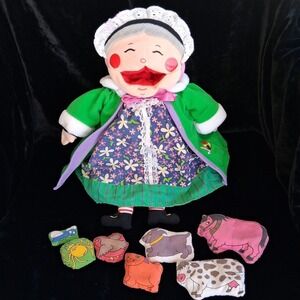 Child's Play Old Lady Who Swallowed A Fly Plush Doll Storytelling Set 7 Animals